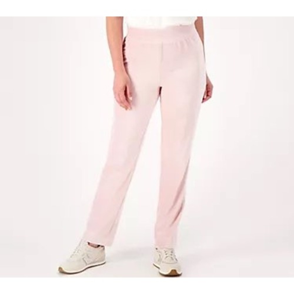 Isaac Mizrahi Live! Soho Petite Ribbed Velour Straight Leg Pant - Petal Pink